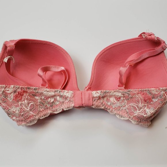 32D VS Dream Angels Push Up Coral Pink with Cream and Silver Lace - Picture 3 of 4